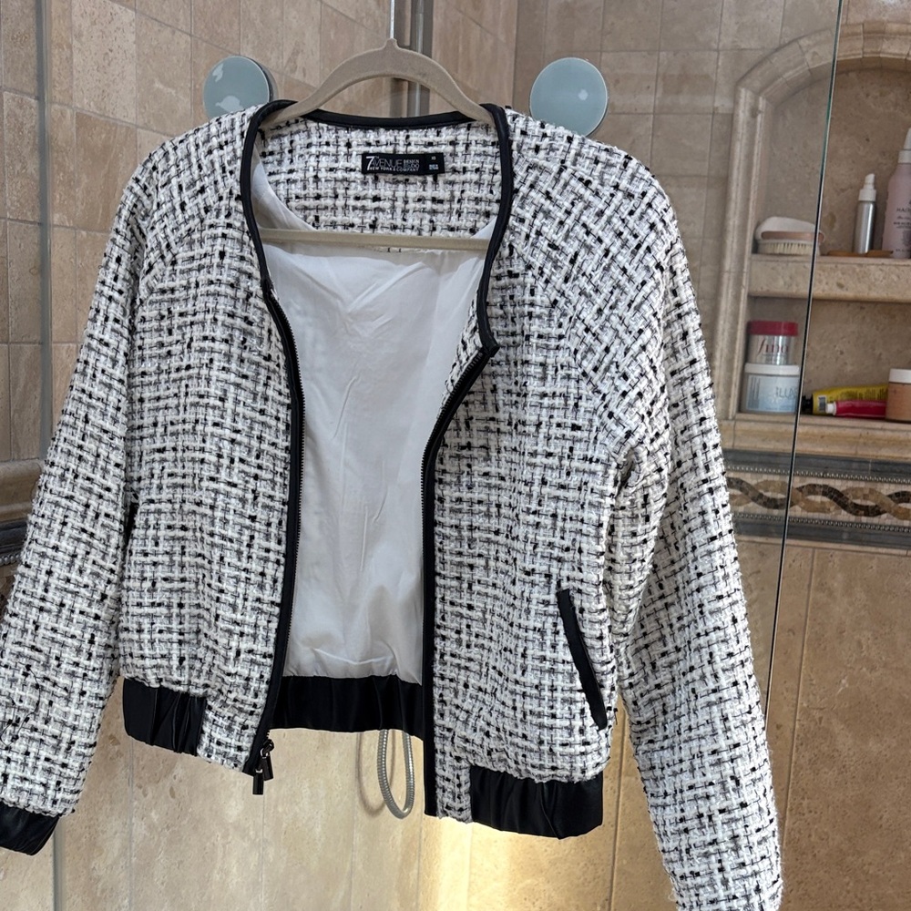 Monochrome moto Tweed Bomber Jacket